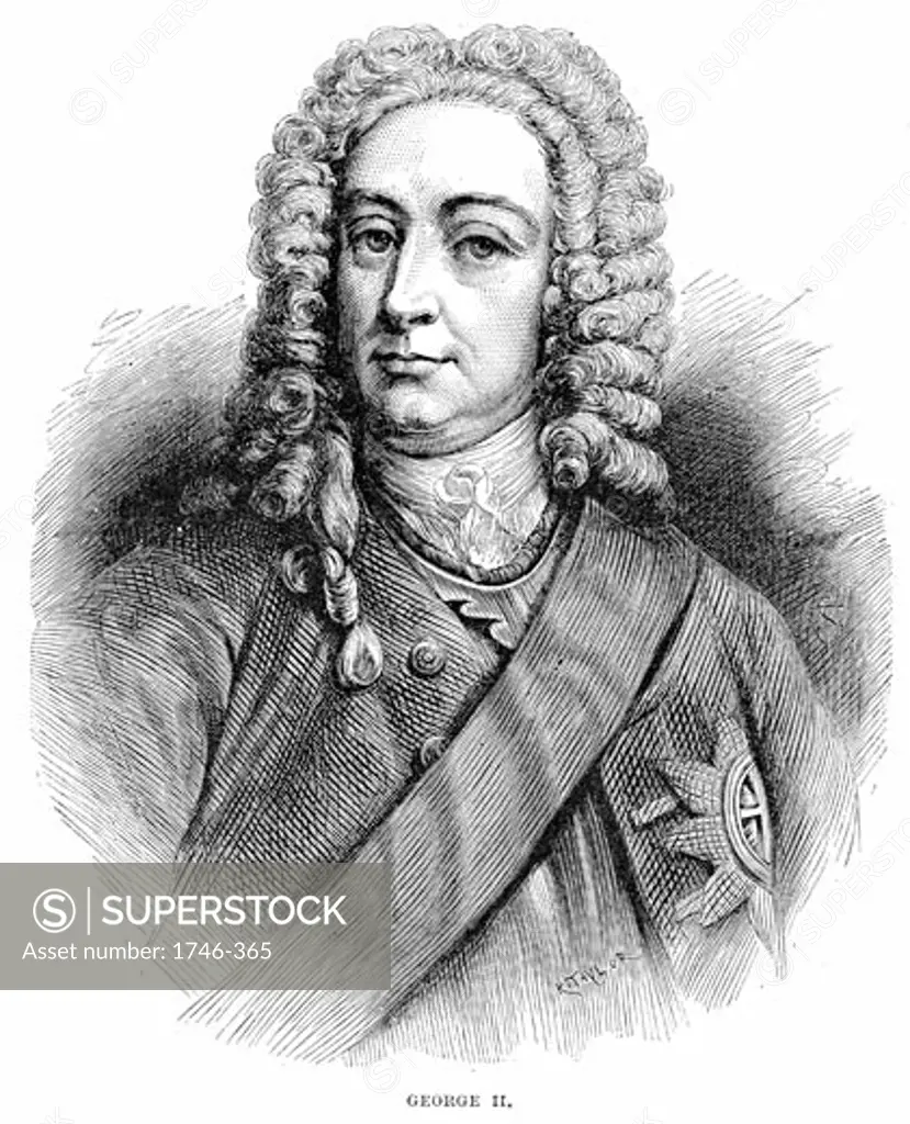 George II (1683-1760) King of Great Britain and Ireland and Elector of Hanover from 1727, , Wood engraving