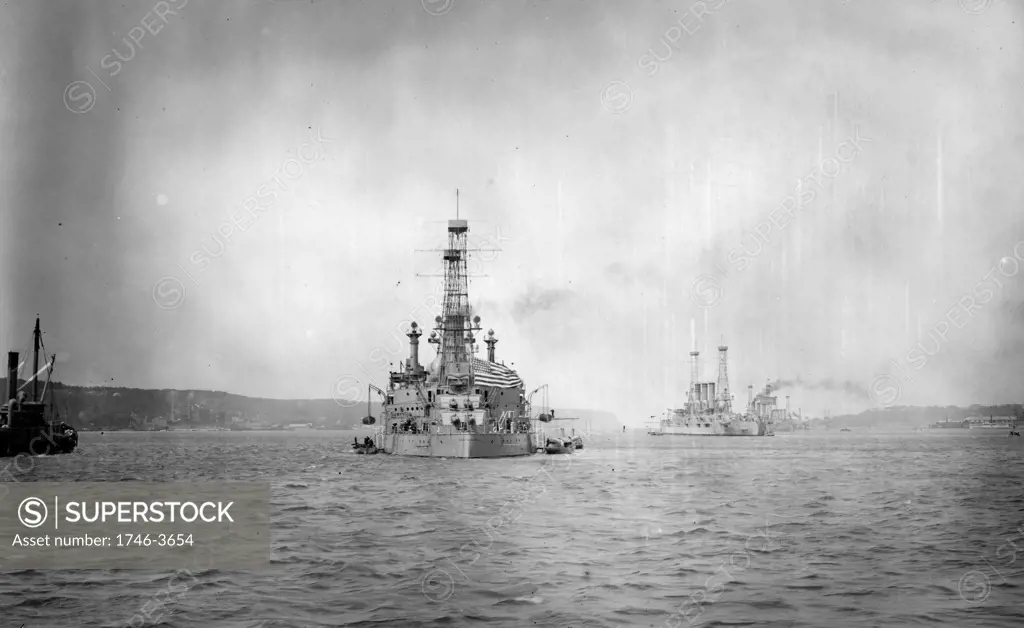 Warships in North River, Cuba. Cuban naval ship 'The Cuba'. The Cuba came to New York City to take part in unveiling ceremonies for the memorial to the battleship Maine, which had exploded in the harbor of Havana, Cuba, during the Spanish-American War of 1898. In 1913