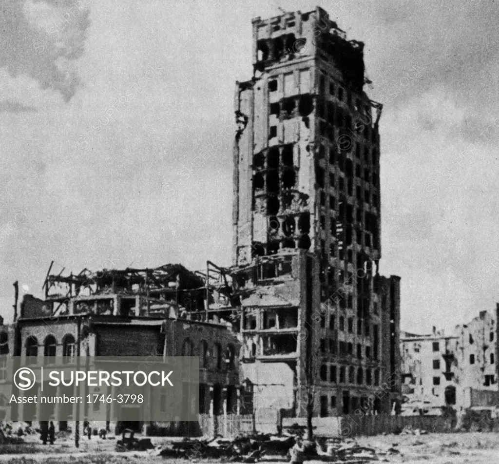 The Prudential Building in ruins, Warsaw Photo taken in 1945.World War II