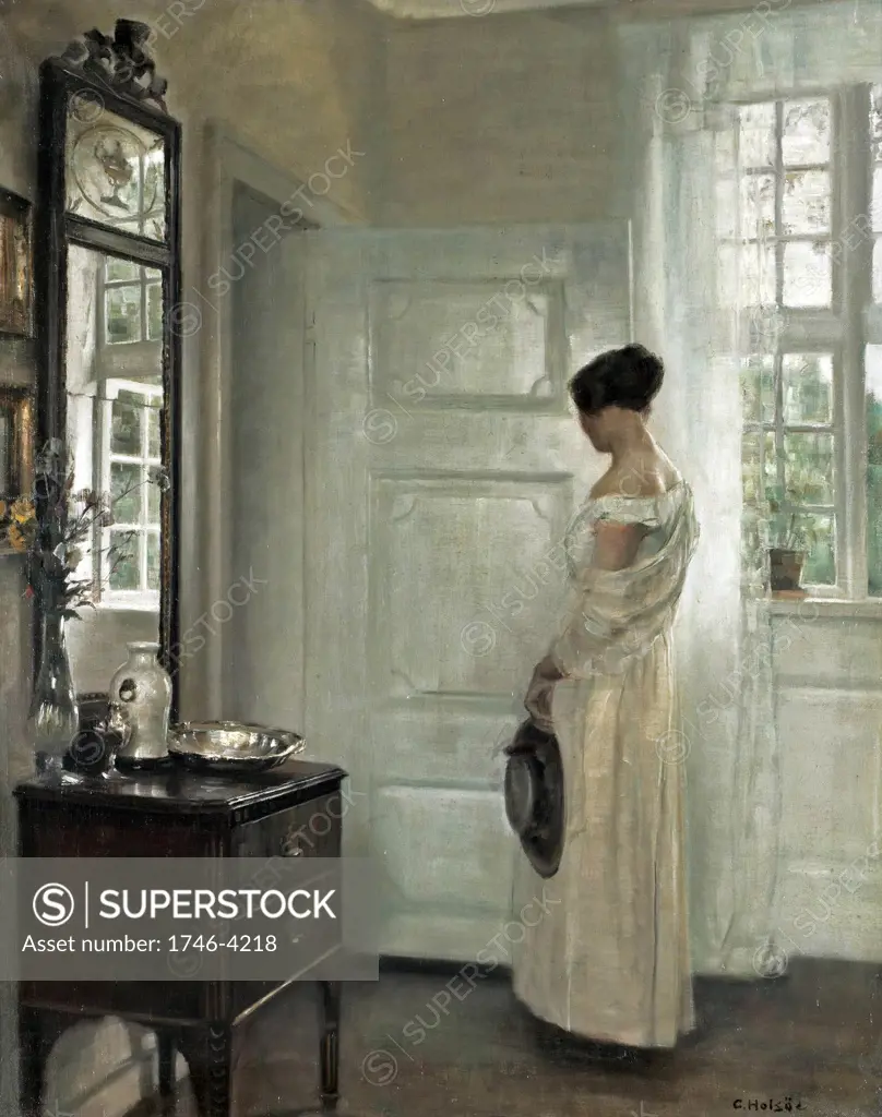 Carl Holsoe, Danish Painter, 1863-1935, Woman standing in a salon