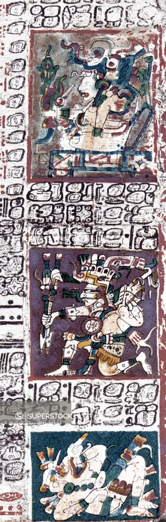 The Dresden Codex (Codex Dresdensis) Pre-Columbian Mayan book of the eleventh or twelfth century, of the Yucatecan Maya in Chichén Itzá.