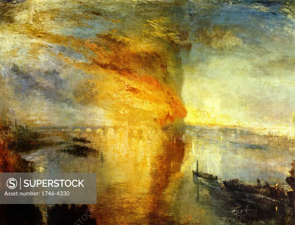 Joseph Mallord William Turner (1775-1851) English artist., The Burning of the Houses of Parliament, 1834