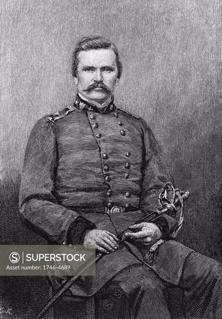 Simon Bolivar Buckner (1823-1914) General in Confederate (southern) army in American Civil War 1861-1865. Governor of Kentucky 1887-1891. Engraving.