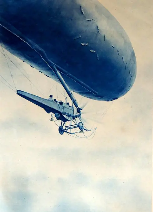 Submarine hunting - small naval dirigible, introduced by the British Navy for scouting. 1917.