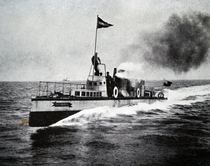 Photograph the Turbinia, the first steam turbine-powered steamship. Dated 20th century