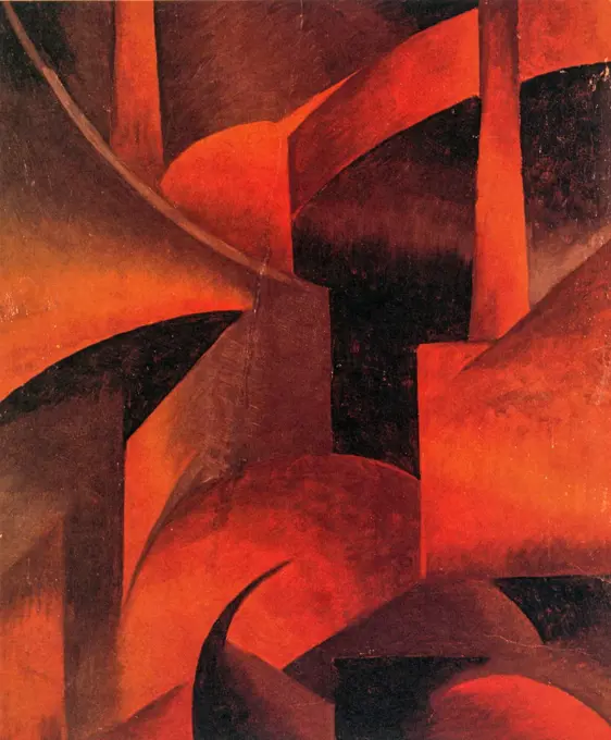 Red Factory, 1919, by Sandor Bortnyik. Constructivist, Cubist painting produced during the Hungarian Communist Revolution. Sandor Bortnyik (July 3, 1893 - December 31, 1976) was a Hungarian painter and graphic designer. His work was greatly influenced by Cubism, Expressionism and Constructivism