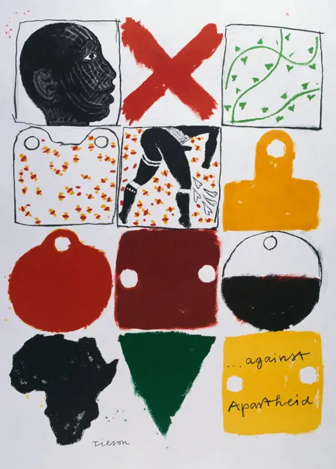 Against Apartheid' 1983, Lithograph by Joseph Charles Tilson (born 24 August 1928 in London). English pop art painter, sculptor and printmaker