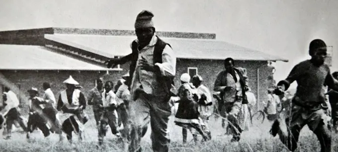 The Sharpeville massacre occurred on 21 March 1960, at the police station in the South African township of Sharpeville in Transvaal (today part of Gauteng). After a day of demonstrations against the Pass laws, a crowd of about 5,000 to 7,000 black protesters went to the police station. The South African police opened fire on the crowd, killing 69 people.