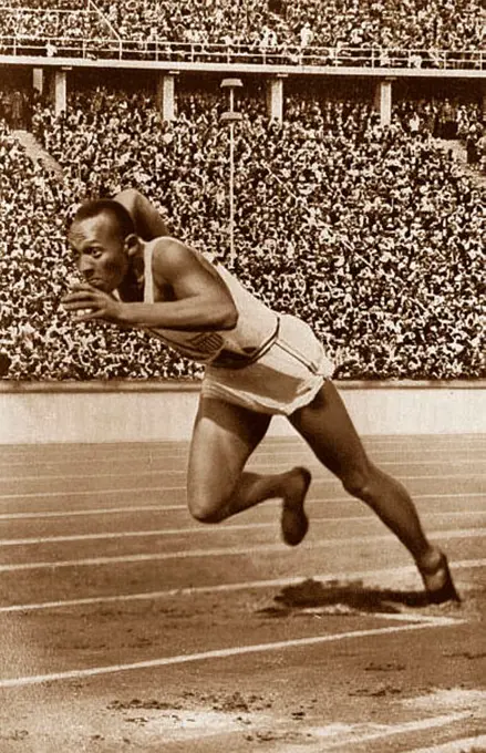 James Cleveland 'Jesse' Owens at the 1936 Olympic Games. He was an American track and field athlete and four-time Olympic gold medallist.