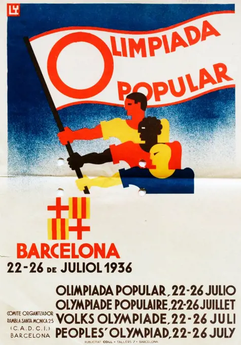 Poster for the Spanish bid for the 1936 Olympic Games. Berlin won the bid to host the Games over Barcelona, Spain and it marked the second and final time that the International Olympic Committee would gather to vote in a city which was bidding to host those Games.