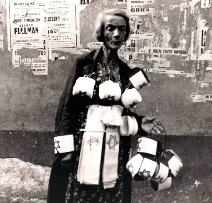 Photograph of Jewish woman in Warsaw Ghetto. Dated 1942