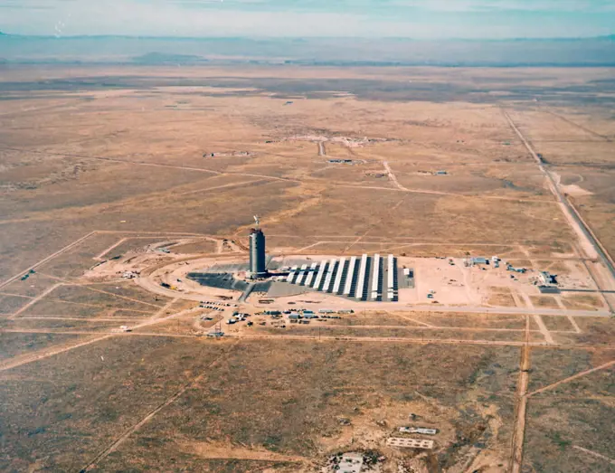 Colour aerial photograph of the US Department of Energy's Solar Thermal Test Facility at Scandia Laboratories. Dated 20th century