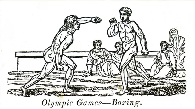 Engraving depicting boxers in ancient Olympic Games. Dated 19th century