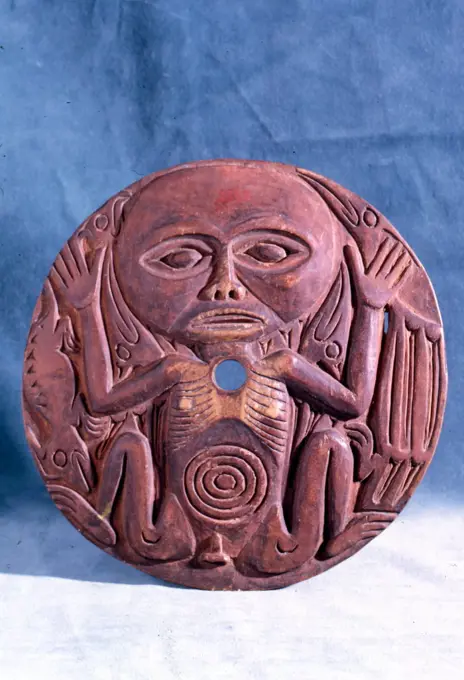 Native Indian wooden shield. decorated, Eskimo, (Inuit). Canada 1884