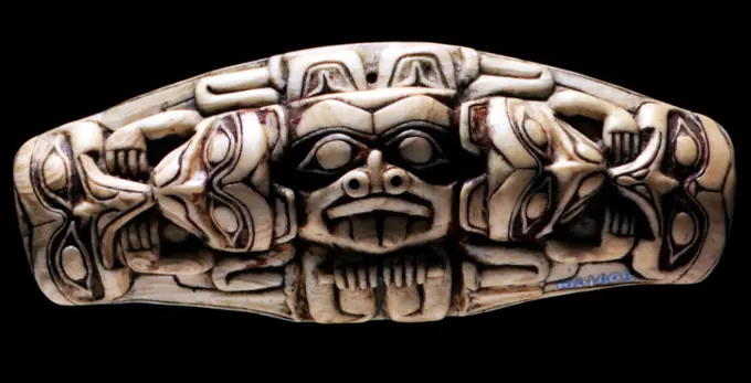 Native Indian ivory carved Shaman amulet. decorated, Eskimo, (Inuit). Canada 1848