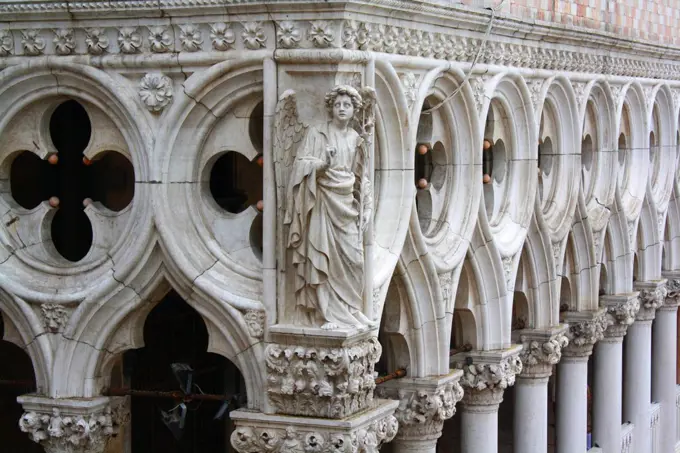 Detail of the Doges Palace. Originally the residence of the Doge of Venice, the supreme authority of the Republic of Venice, however in 1923 it was opened as museum. Venice. Italy 2013