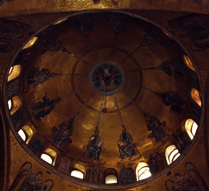 Detail of the Patriarchal Cathedral Basilica of Saint Mark (Saint Marks Basilica). A Cathedral church of the Roman Catholic Archdiocese of Venice. Byzantine and Gothic Architectural style. Constructed in 1650. Venice, Italy 2013