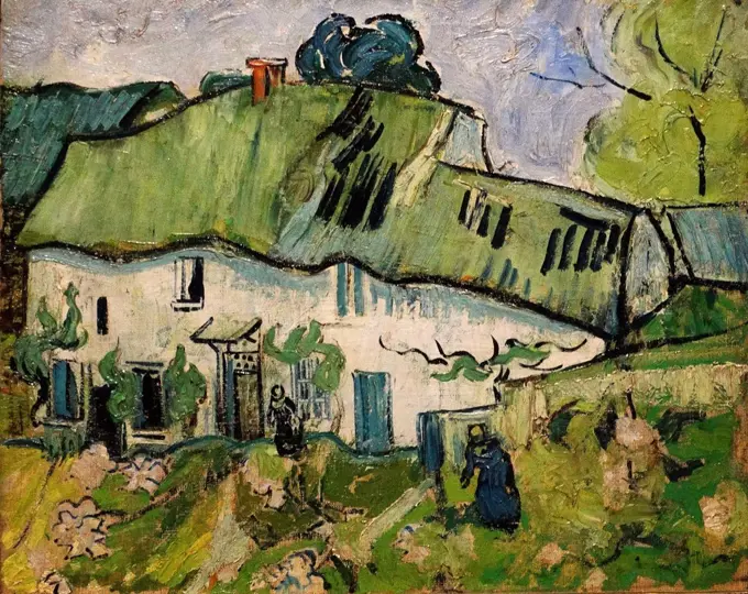 Painting titled 'Farm Cottage' painted by Vincent van Gogh (1853-1890) Dutch Post-Impressionist painter. Dated 1890