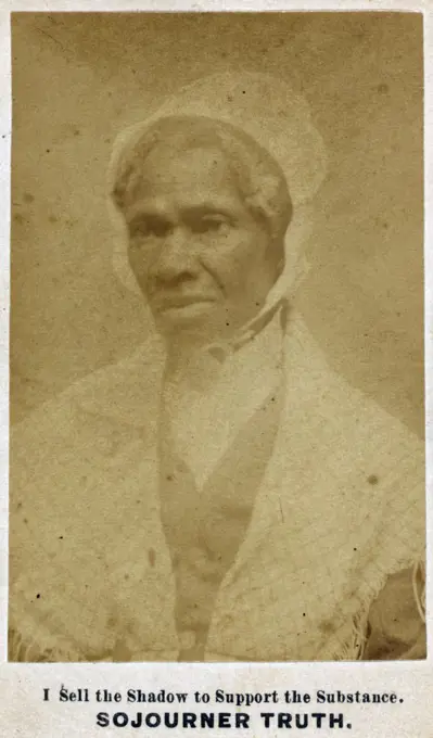 Cabinet card of Sojourner Truth (1797-1883) an African-American abolitionist and women's rights activist. Dated 1865
