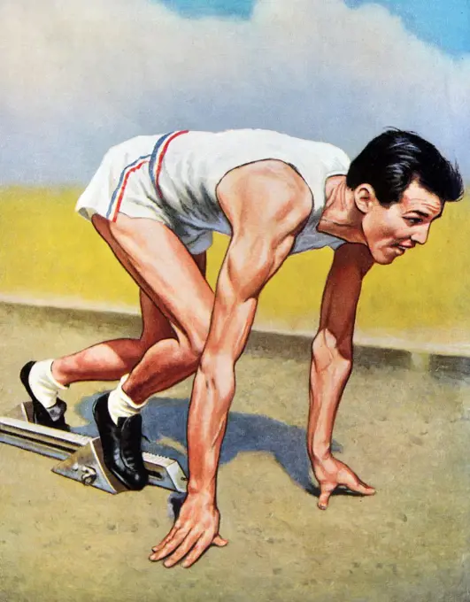 Colour illustration of Melvin Emery 'Mel' Patton (1924-2014) American track and field athlete, who won two gold medals at the 1948 Summer Olympics. Dated 1948