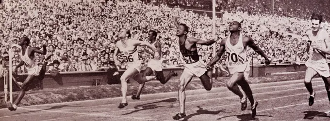 Photograph of athletes competing in the Olympic games. Dated 1946