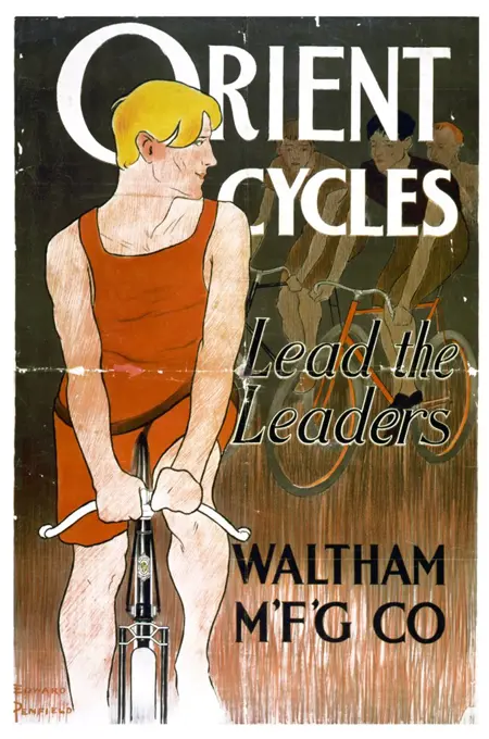 Orient cycles lead the leaders. Waltham M'f'g' Co. by Edward Penfield. 1866-1925, artist 1890