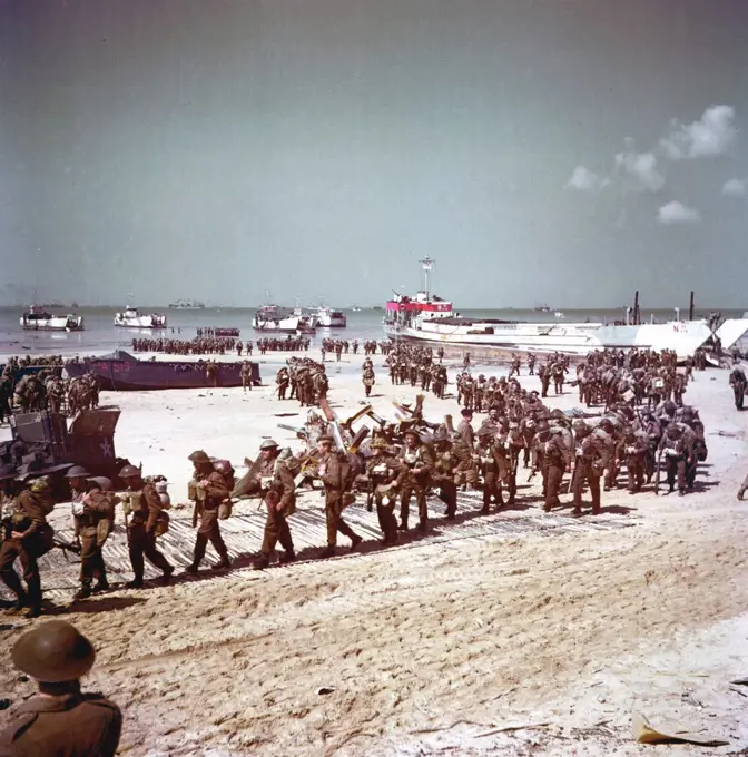 British soldiers at Juno Beach during the World War Two, D-Day landings in France 1944