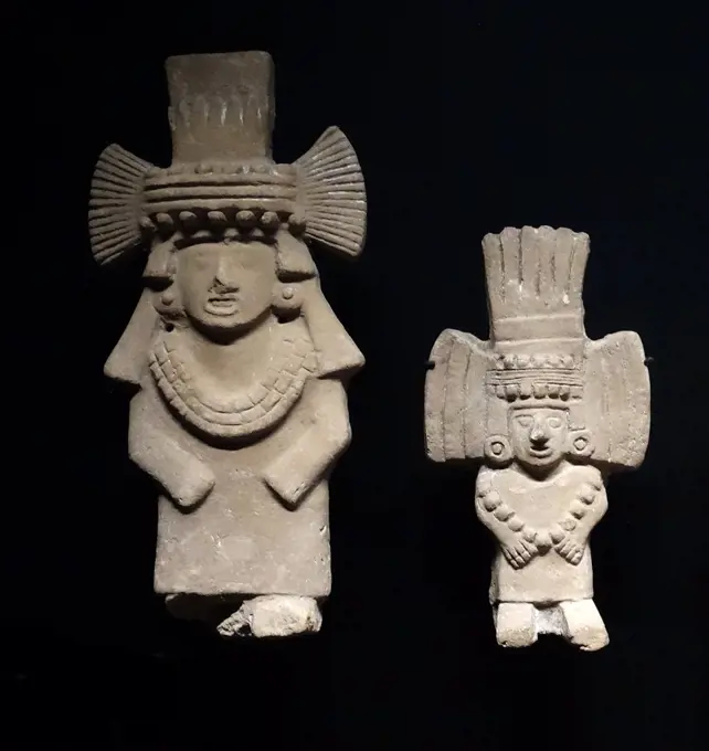 Stone figurines of Chalchiuhtlicue, Aztec Goddess of water, rivers, seas, streams, storms, and baptism. Mexico. Dated 1325 BC.