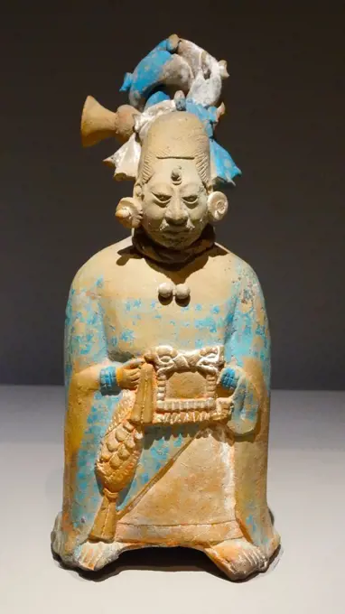 Ceramic whistle representing a noblewoman from Campeche, Mexico. Dated 600-900 AD.