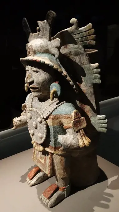 post-classical, Mayan, Anthropomorphic (ceramic) incense burner alluding to the four cardinal points and the centre of the cosmos. Mayapan, Yucatan, Mexico. 1250-1550 AD
