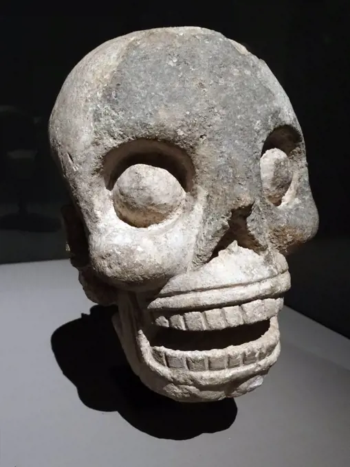 Mayan fleshless head or skull, representing the god of death. From Uxmal, Yucatan, Mexico 600-900 AD