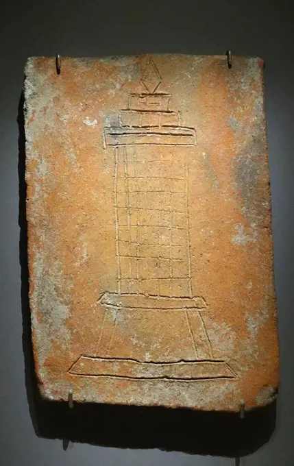 ornamental brick with an architectural design for a tower, from a Mayan funerary temple, Comalcalco, Tabasco, Mexico 600-900 AD