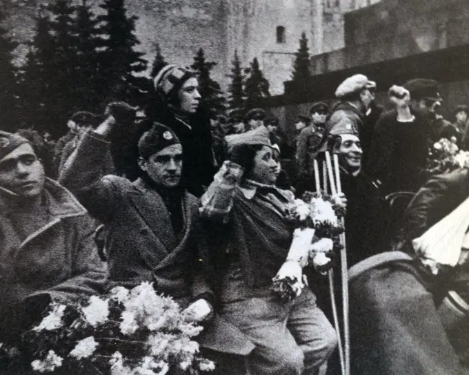 republican war veterans in Red Square, Moscow, USSR, during the Spanish Civil War