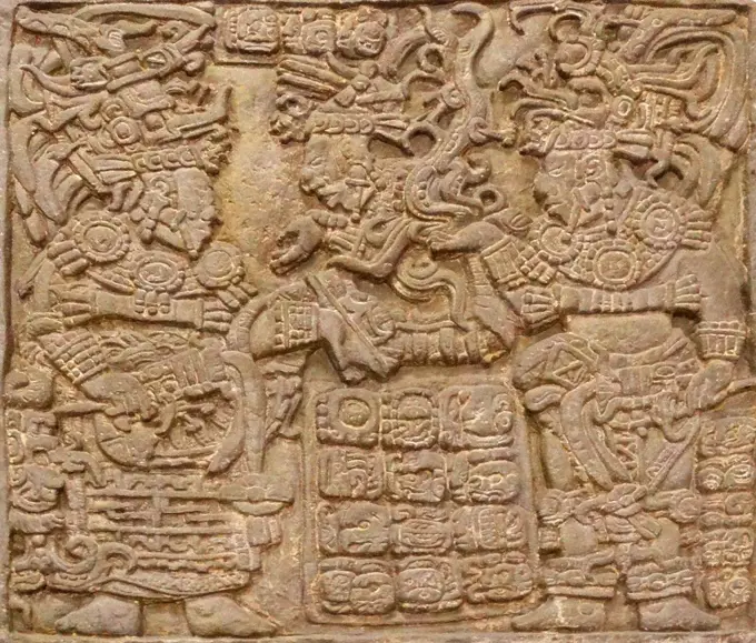Cast of a lintel, Mayan Temple 20, Yaxchilan, México. AD 350-850