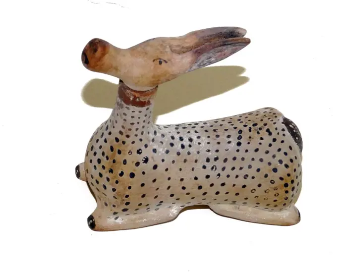 Etruscan scent bottle in the shape of a female deer. Dated 550 BC