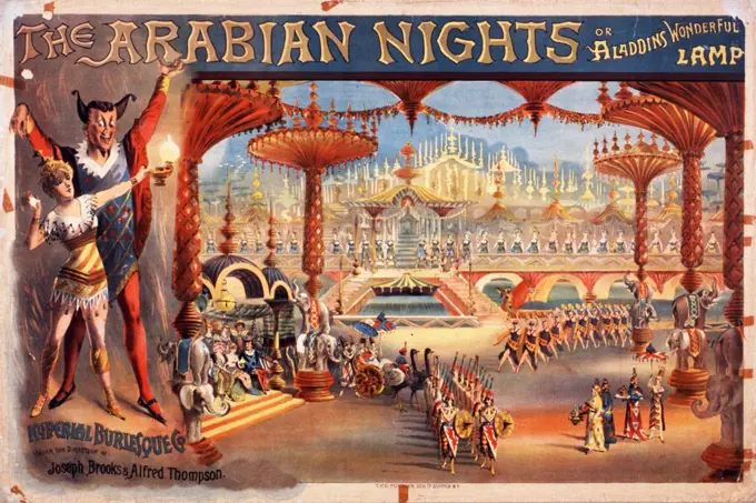 The Arabian nights, or Aladdin's wonderful lamp. Theatre poster for a spectacular burlesque production 1916.