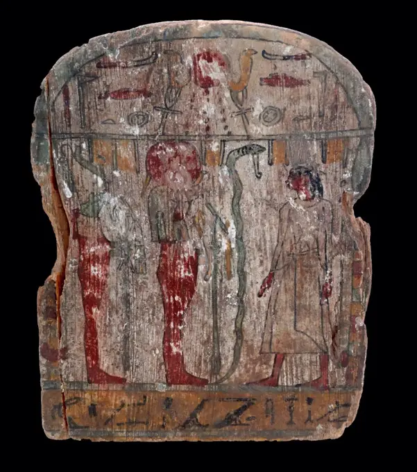 Ancient Egyptian votive stela. Wood. Late Period (715-332 BC). the god Osiris is depicted