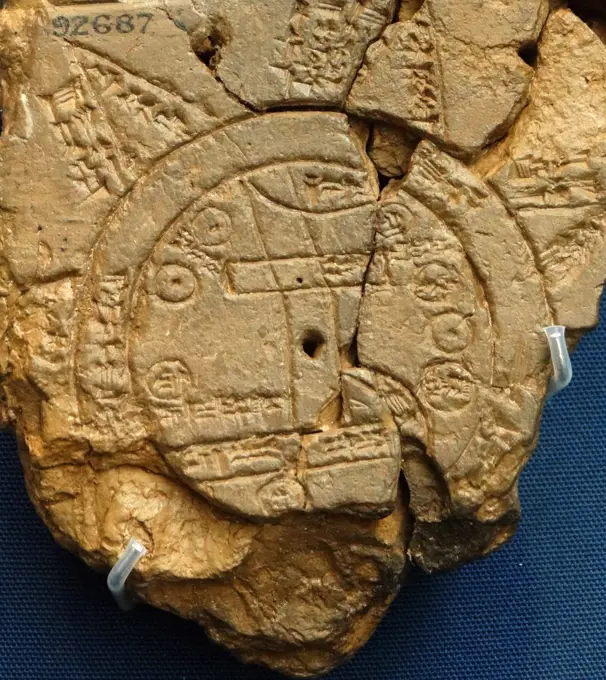 Clay tablet depicting a Late Babylonian map of the World. Dated 700 BC