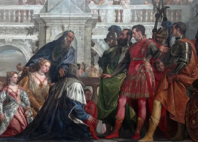 The Family of Darius before Alexander. 1565ñ1570. oil on canvas, painting by Paolo Veronese. The painting shows Alexander the Great with the family of Darius III, the Persian king he had defeated in battle. Paolo Caliari, known as Paolo Veronese (1528 ñ 19 April 1588) was an Italian Renaissance painter based in Venice