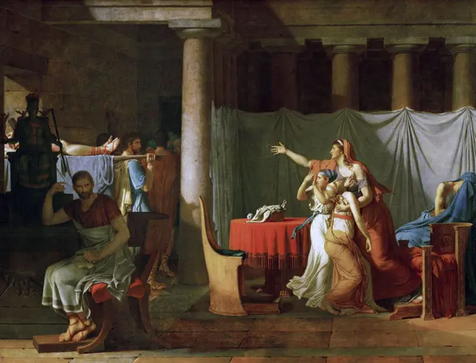 The Lictors Bring to Brutus the Bodies of His Sons' by Jacques-Louis David (1748-1825), 1789. Originally banned from display by the French government, public protests forced the decision to be overturned. Oil on canvas;