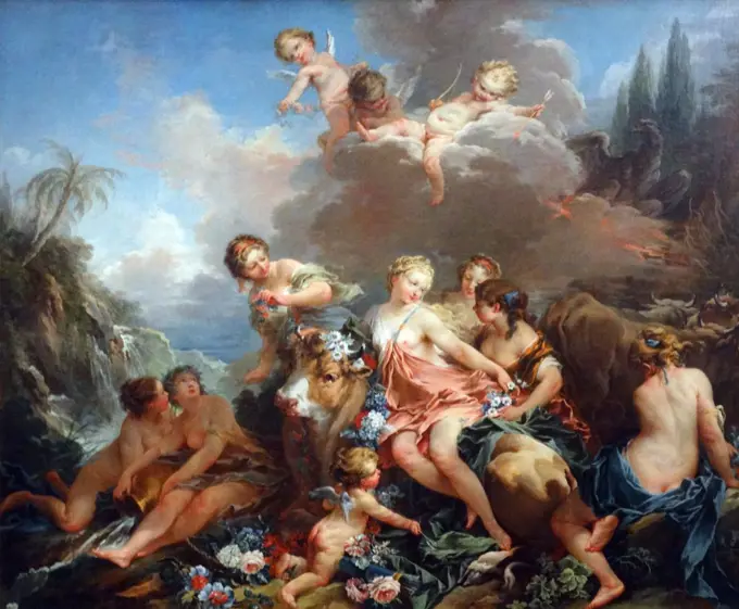 Painting titled 'The Rape of Europa' by François Boucher (1703-1770) French painter in the Rococo style. Dated 18th Century