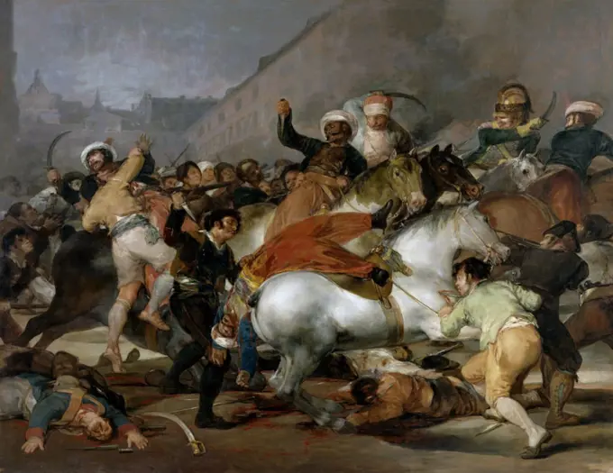 The Second of May 1808 or The Charge of the Mamelukes 1814 oil on canvas. by Francisco Goya (1746ñ1828). The Dos de Mayo of 1808, was a rebellion by the people of Madrid against the occupation of the city by French