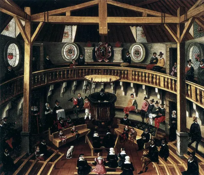 Painting of the Calvinist Temple at Lyon by an Unknown French Master. Dated 16th Century