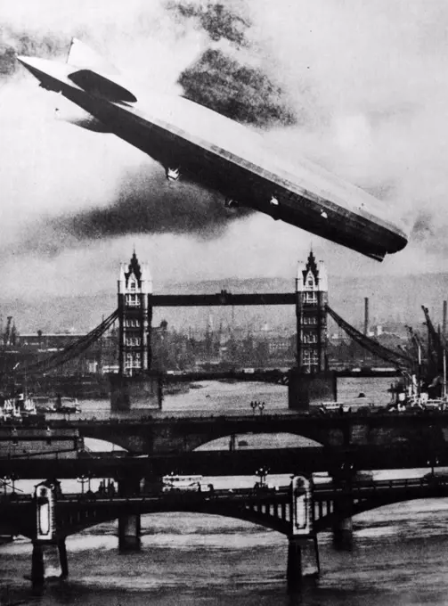 The German airship the Graff Zeppelin flies over Tower Bridge, London, 1931