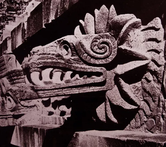 The Temple of the Feathered Serpent at Teotihuacan; a pre-Columbian site in central Mexico.