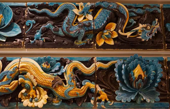 Lead-glazed stoneware dragon tiles, from the Shanxi Province, China. Dated 15th Century