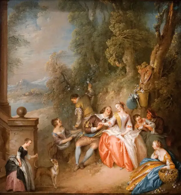 Painting titled 'Fête champêtre' by Jean-Baptiste Pater (1695-1736) a French Rococo painter. Dated 18th Century