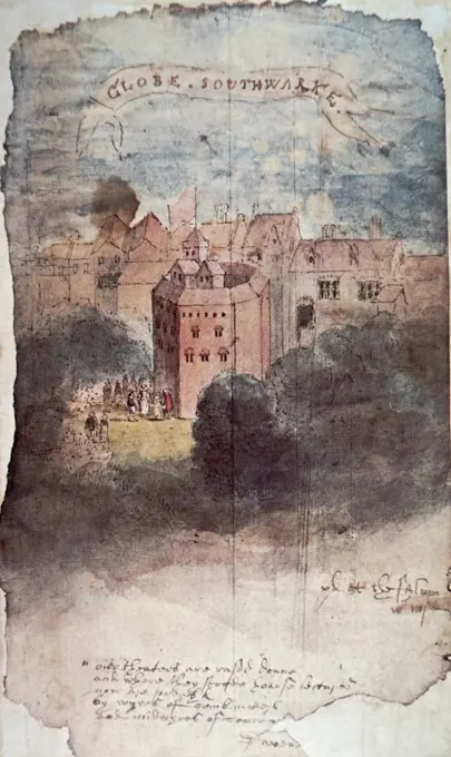 Painting of the Globe Theatre in London. Dated 16th Century
