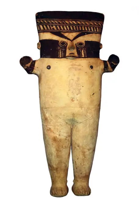 Pre-Columbian art: Cuchimilco female figure, Chancay culture, Peru, 1200 AD.