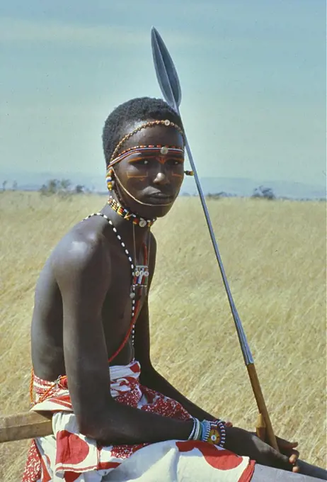 Young warrior ( Moran) of the Samburu tribe, Kenya, Africa. 1981.